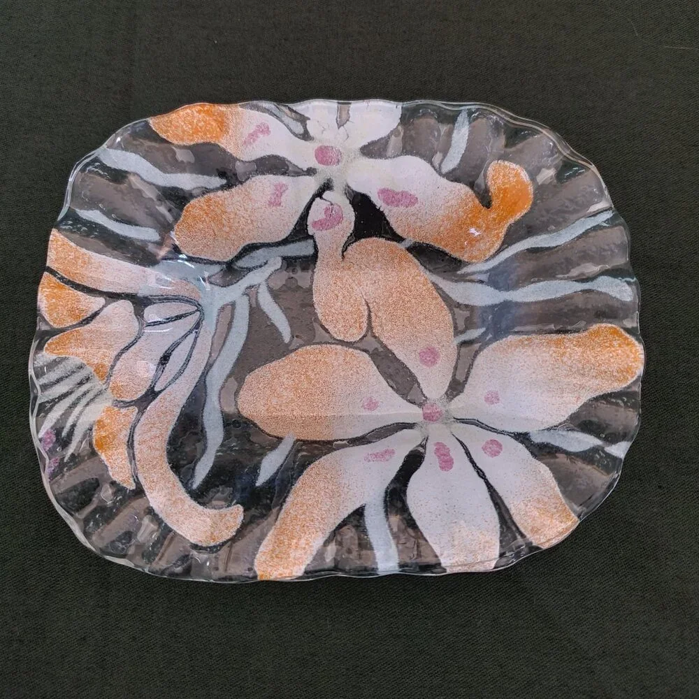 Fused Glass Trinket Dish Floral Art Glass Soap Dish